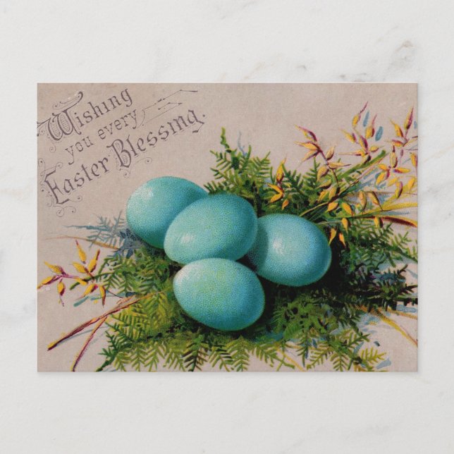 Cartes Pour Fêtes Annuelles Le bleu Eggs des salutations de Pâques (Devant)