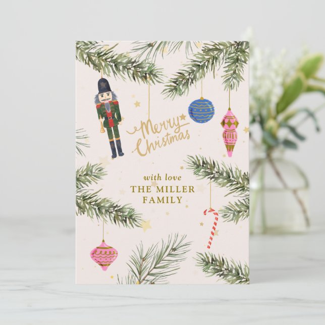 Cartes Pour Fêtes Annuelles Le Casse-Noix, rose (Debout devant)