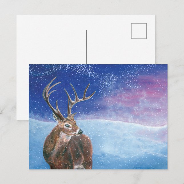 Cartes Pour Fêtes Annuelles Le cerf rouge (Cervus elaphus) en hiver (Devant / Derrière)