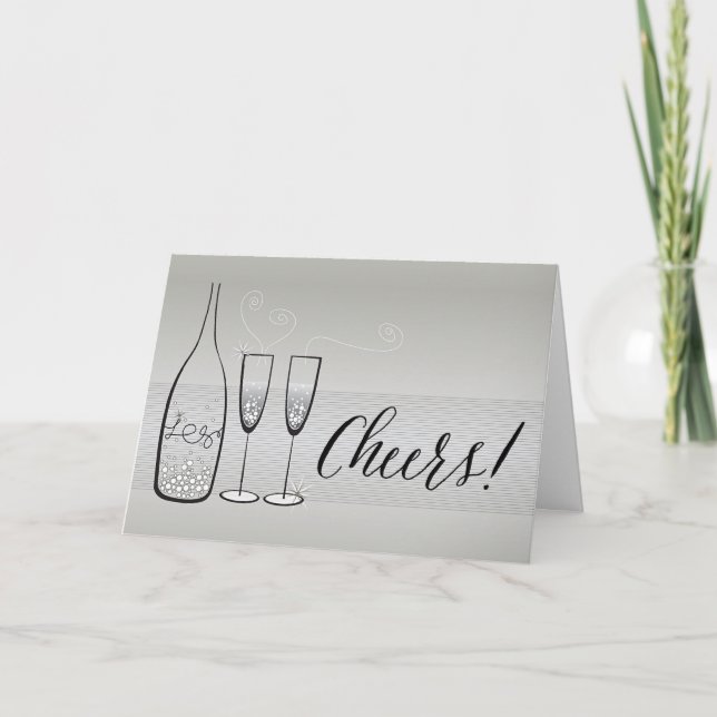 Cartes Pour Fêtes Annuelles Le Champagne d'Argent Brillant Le Nouvel An (Devant)