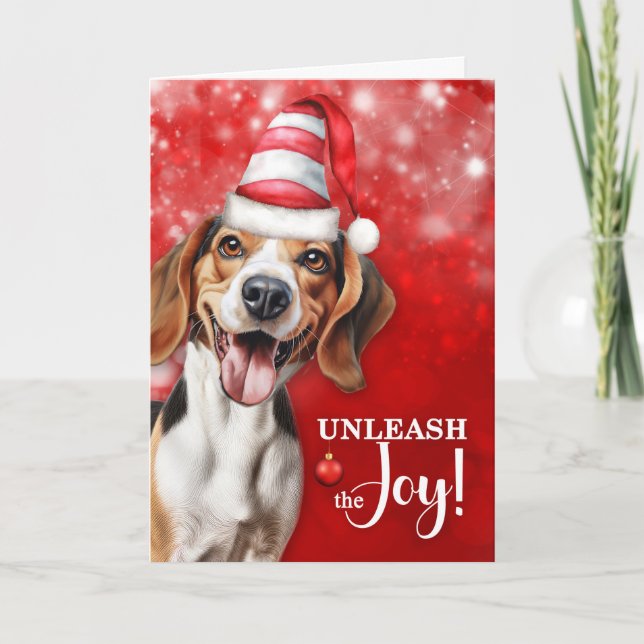 Cartes Pour Fêtes Annuelles Le chien beagle déchaîne la joie Noël (Devant)
