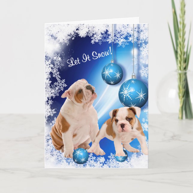 Cartes Pour Fêtes Annuelles Le chiot de bouledogue l'a laissé neiger (Devant)