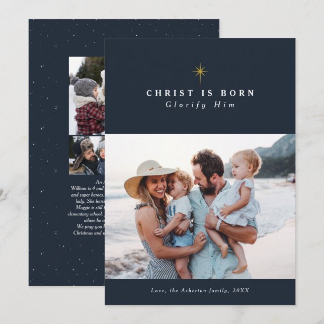 Cartes Pour Fêtes Annuelles Le Christ est né collage religieux de Noël (Devant / Derrière)