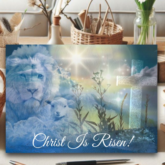 Cartes Pour Fêtes Annuelles Le Christ est ressuscité Lion et agneau Bénédictio (Créateur téléchargé)