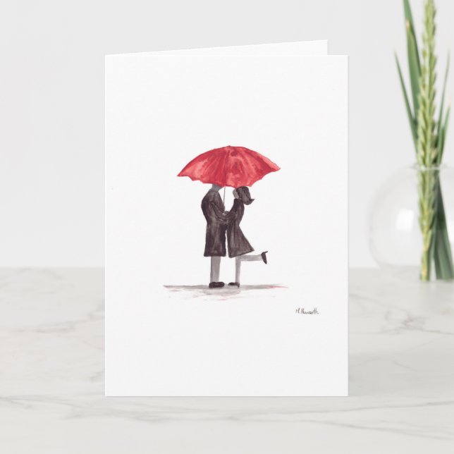 Cartes Pour Fêtes Annuelles Le couple romantique de Saint Valentin avec parapl (Devant)