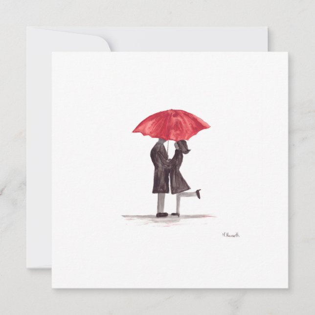 Cartes Pour Fêtes Annuelles Le couple romantique de Saint Valentin avec parapl (Devant)