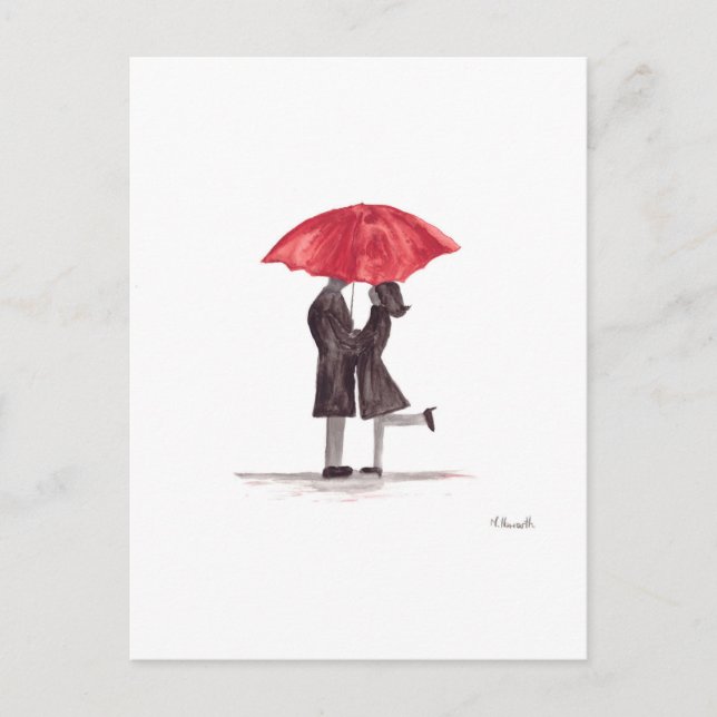Cartes Pour Fêtes Annuelles Le couple romantique de Saint Valentin avec parapl (Devant)