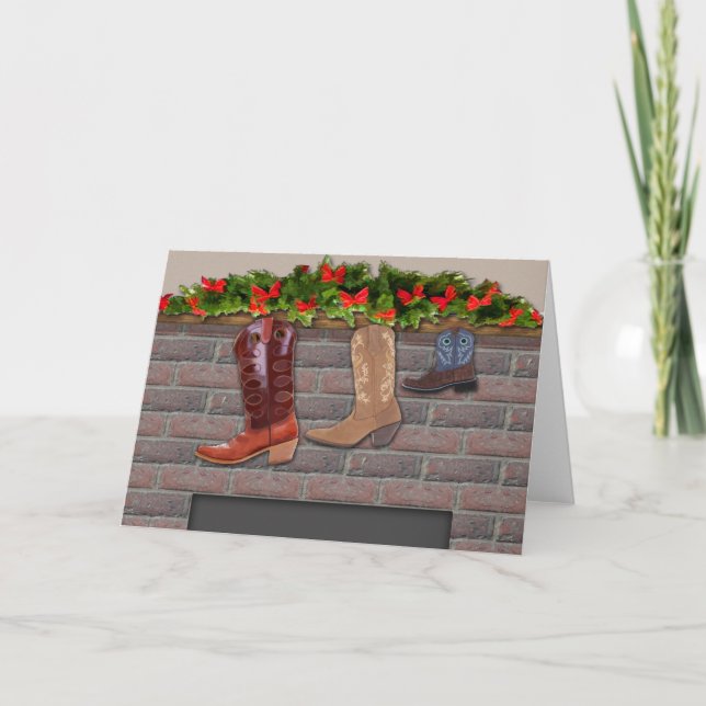 Cartes Pour Fêtes Annuelles Le Cowboy Boot Stockings près de la cheminée (Devant)