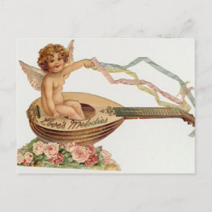 Cartes Pour Fêtes Annuelles Le cupidon vintage de Valentine aime des mélodies