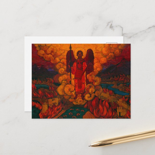 Cartes Pour Fêtes Annuelles Le Dernier ange de Nicholas Roerich (Devant/Arrière en situation)