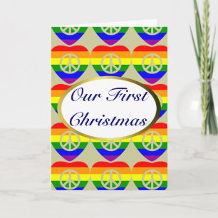 Cartes Pour Fêtes Annuelles Le drapeau arc-en-ciel coeur Mariage gay Premier N