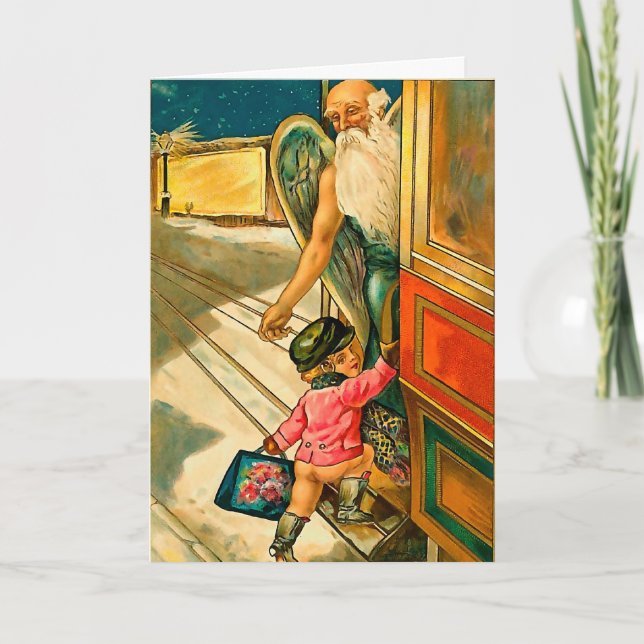 Cartes Pour Fêtes Annuelles Le garçon et l'ange - Salutation de vacances Vinta (Devant)
