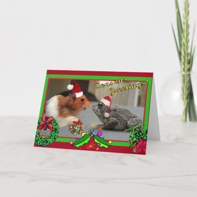 Cartes Pour Fêtes Annuelles Le hamster et le crapaud célèbrent Noël (Devant)