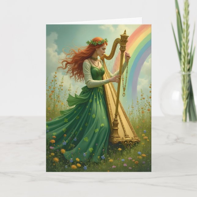 Cartes Pour Fêtes Annuelles Le Harpist et le Rainbow St. Patrick's Day (Devant)