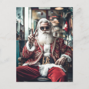 Cartes Pour Fêtes Annuelles Le Hipster Père Noël frappe un poteau Vibes de vac
