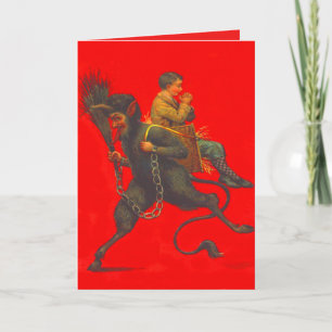 Cartes Pour Fêtes Annuelles Le Krampus rouge enlève un garçon en prière