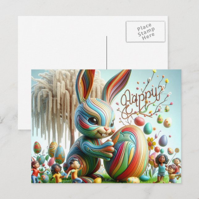 Cartes Pour Fêtes Annuelles Le lapin de Pâques Abstrait sourit (Devant / Derrière)