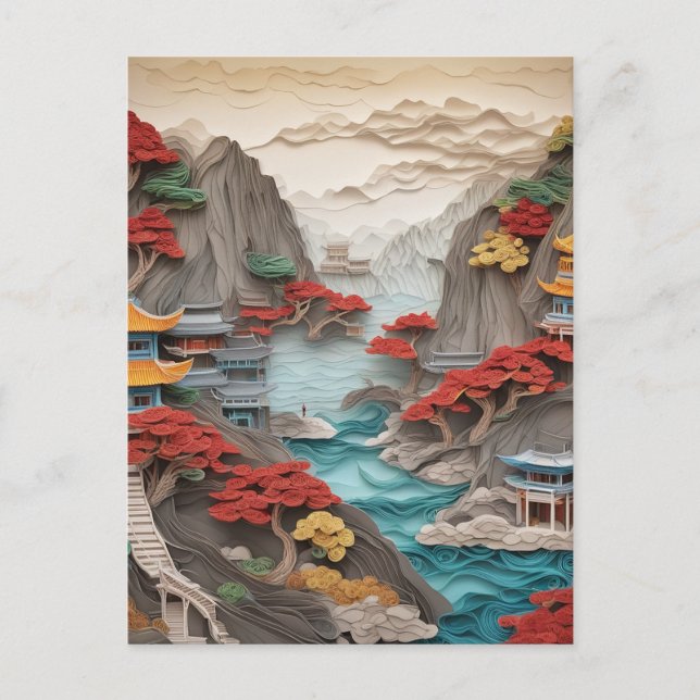Cartes Pour Fêtes Annuelles Le papier superposé paysage de falaises chinoises  (Devant)