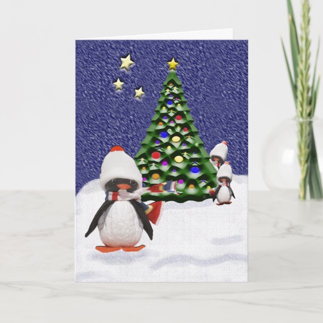 Cartes Pour Fêtes Annuelles Le paradis de Noël des pingouins (Devant)