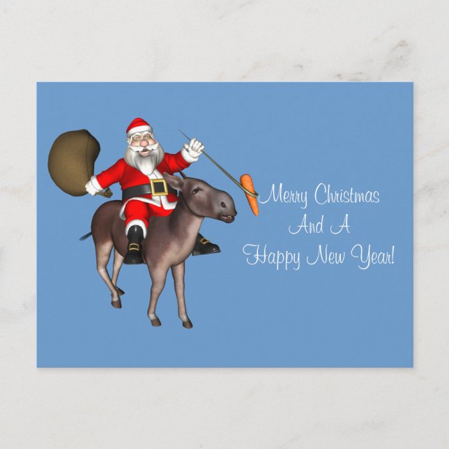 Cartes Pour Fêtes Annuelles Le Père Noël À L'Âne (Devant)