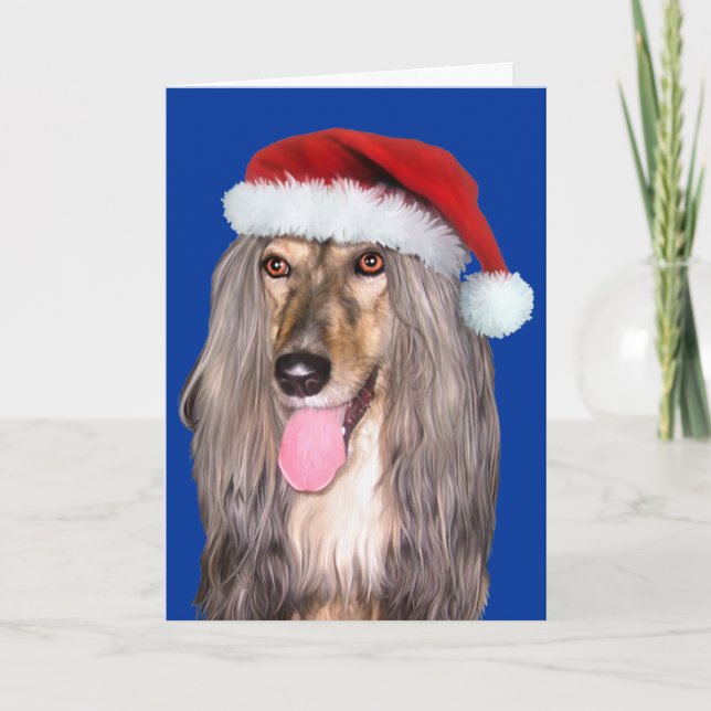 Cartes Pour Fêtes Annuelles Le Père Noël Afghan Hound - Customisé (Devant)