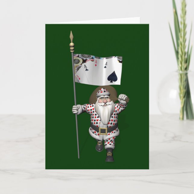Cartes Pour Fêtes Annuelles Le Père Noël aime jouer au poker (Devant)