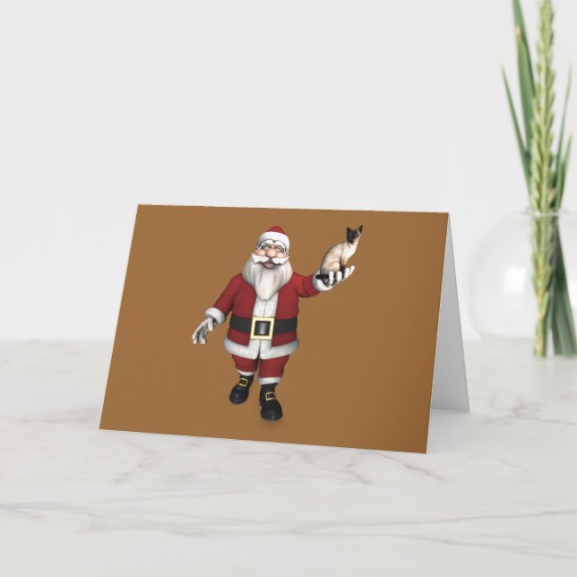 Cartes Pour Fêtes Annuelles Le Père Noël aime les chats siamois (Devant)