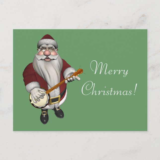 Cartes Pour Fêtes Annuelles Le Père Noël Aime Son Banjo (Devant)
