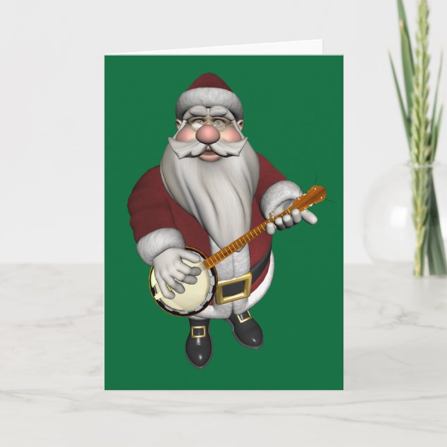 Cartes Pour Fêtes Annuelles Le Père Noël Aime Son Banjo (Devant)