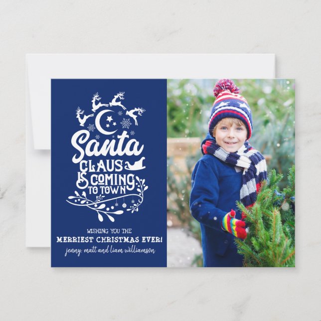 Cartes Pour Fêtes Annuelles Le Père Noël arrive en ville Photo (Devant)