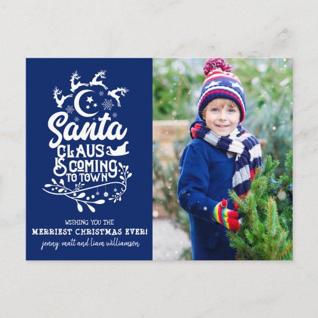 Cartes Pour Fêtes Annuelles Le Père Noël arrive en ville Photo Noël (Devant)