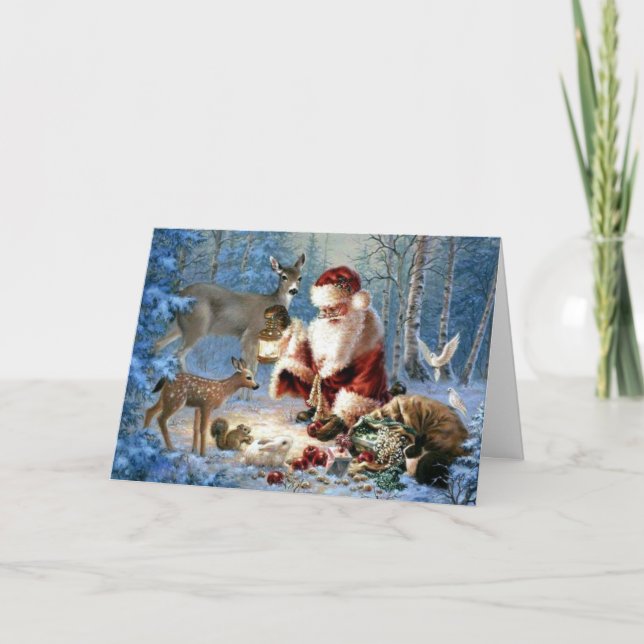 Cartes Pour Fêtes Annuelles Le Père Noël avec la faune (Devant)