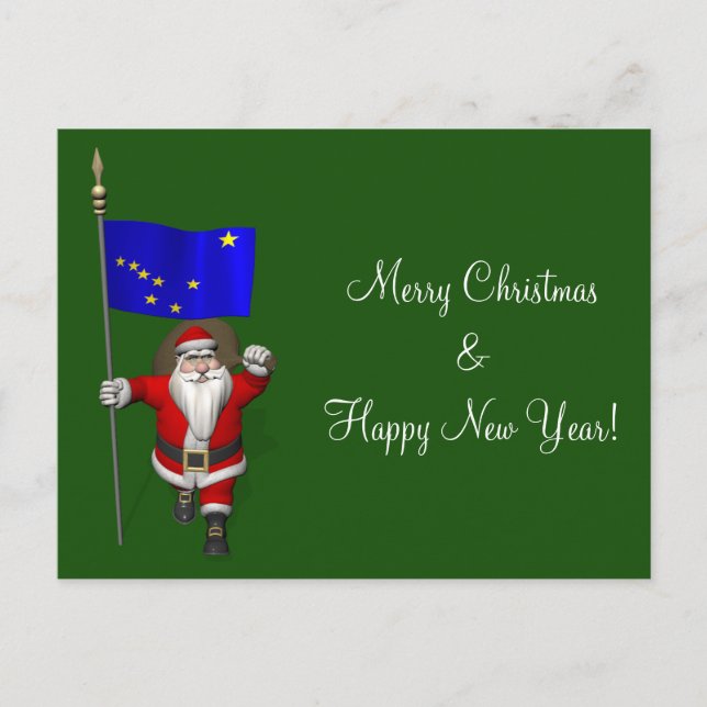 Cartes Pour Fêtes Annuelles Le Père Noël Avec L'Enseigne De L'Alaska (Devant)