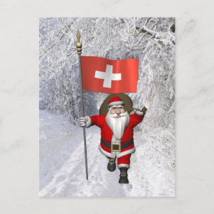 Cartes Pour Fêtes Annuelles Le Père Noël Avec L'Enseigne Suisse