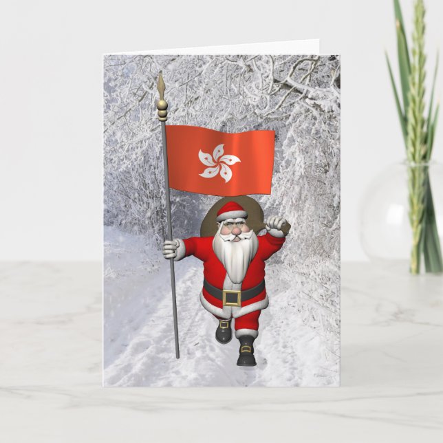 Cartes Pour Fêtes Annuelles Le Père Noël Avec L'Ensigne De Hong Kong (Devant)