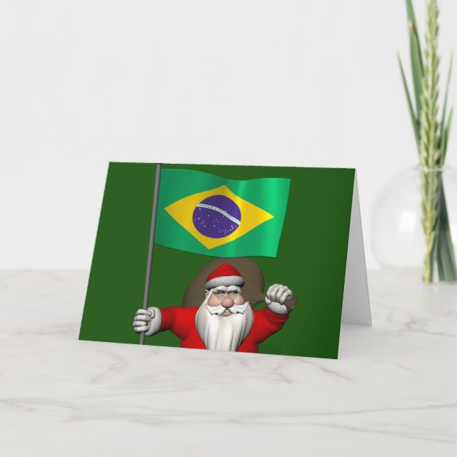 Cartes Pour Fêtes Annuelles Le Père Noël Avec L'Ensigne Du Brésil (Devant)