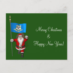 Cartes Pour Fêtes Annuelles Le Père Noël Avec L'Ensigne Du Connecticut