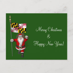 Cartes Pour Fêtes Annuelles Le Père Noël Avec L'Ensigne Du Maryland