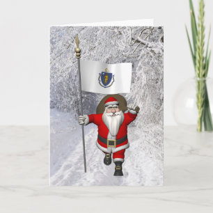 Cartes Pour Fêtes Annuelles Le Père Noël Avec L'Ensigne Du Massachusetts