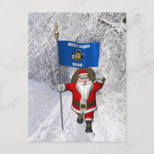 Cartes Pour Fêtes Annuelles Le Père Noël Avec L'Ensigne Du Wisconsin