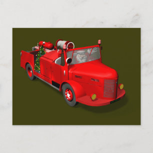 Cartes Pour Fêtes Annuelles Le Père Noël Conduit Un Camion D'Incendie