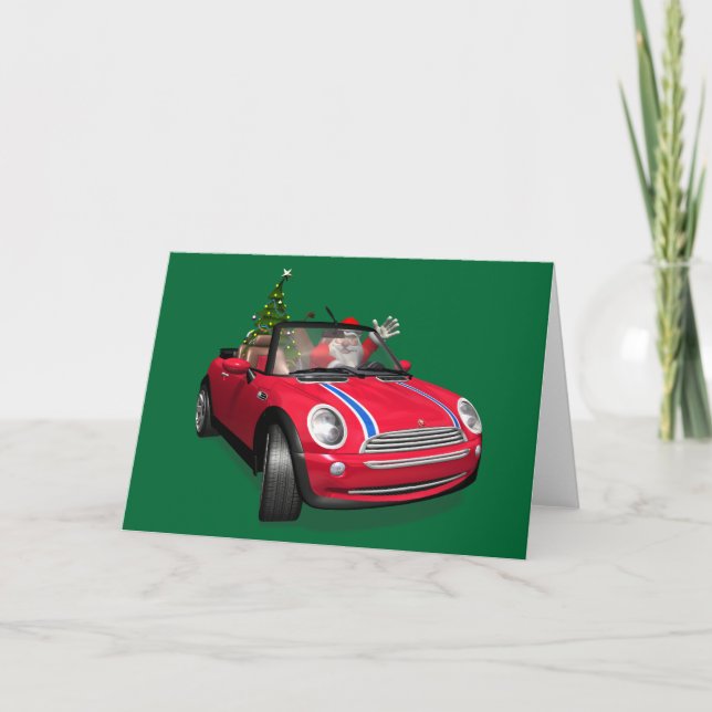Cartes Pour Fêtes Annuelles Le Père Noël Conduit Une Mini (Devant)