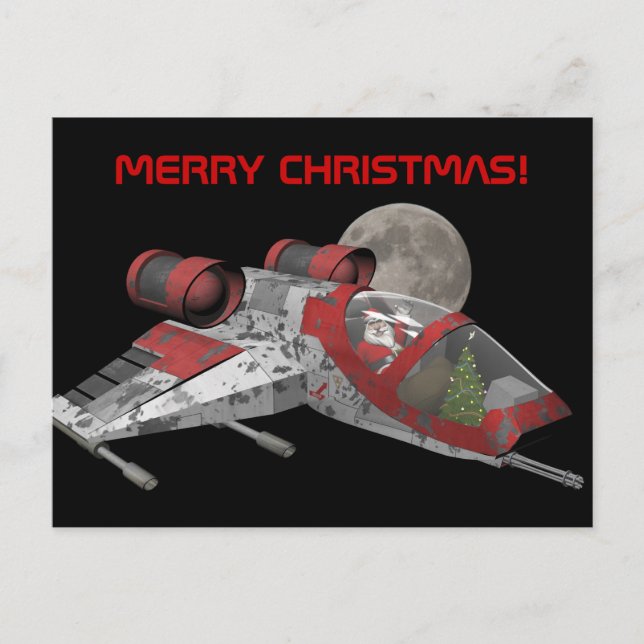 Cartes Pour Fêtes Annuelles Le Père Noël Dans Le Navire Spatial (Devant)