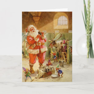 Cartes Pour Fêtes Annuelles Le Père Noël dans son pôle Nord Reindeer Stables