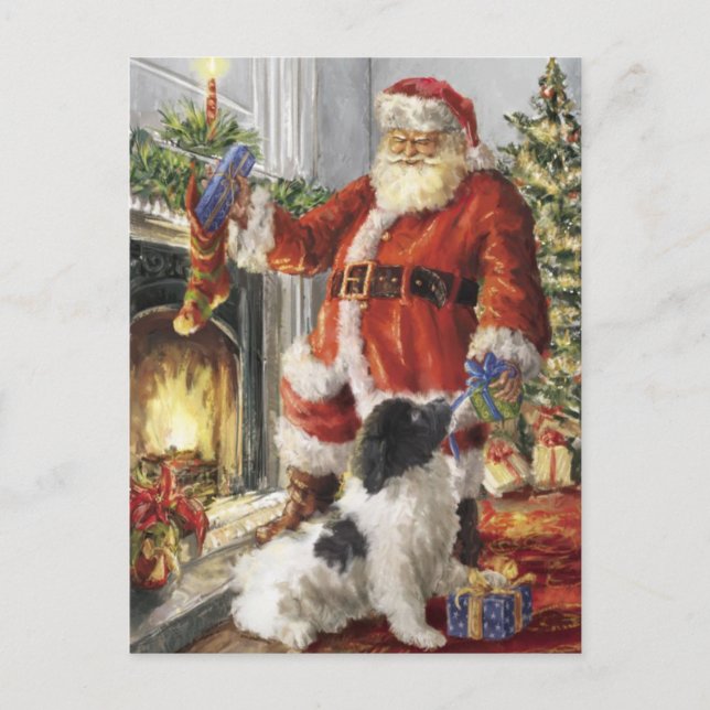 Cartes Pour Fêtes Annuelles Le Père Noël Donne Un Cadeau Au Chien (Devant)