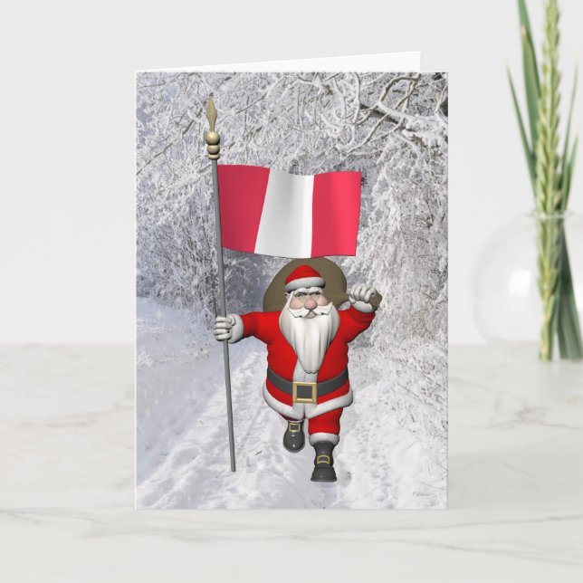 Cartes Pour Fêtes Annuelles Le Père Noël Drapeau Du Pérou (Devant)