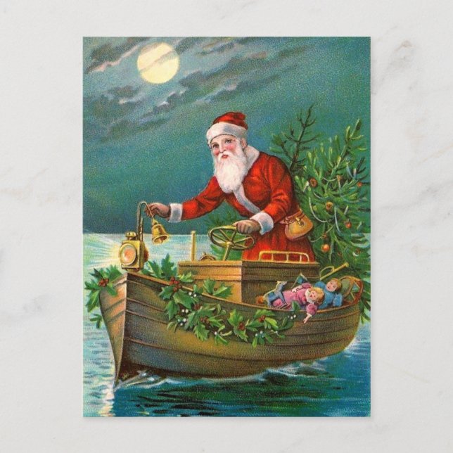 Cartes Pour Fêtes Annuelles Le Père Noël en bateau (Devant)