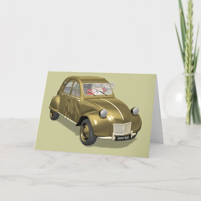 Cartes Pour Fêtes Annuelles Le Père Noël En Citroen 2CV (Devant)