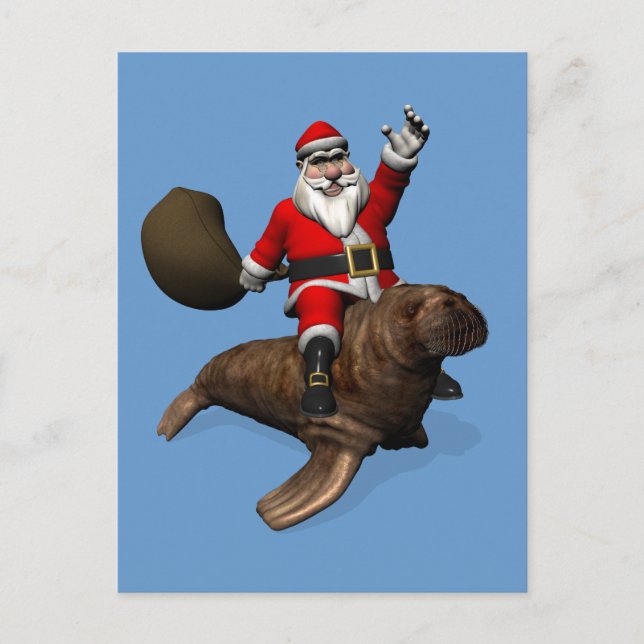 Cartes Pour Fêtes Annuelles Le Père Noël En Route Sur Walrus (Devant)