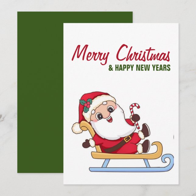 Cartes Pour Fêtes Annuelles Le Père Noël en sleigh (Devant / Derrière)